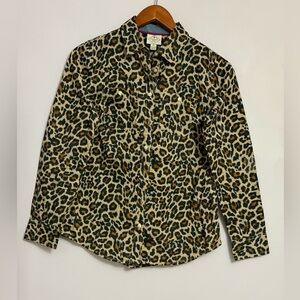 St. John’s Bay Leopard Print Cotton Button-Up in Tan, Black & Brown